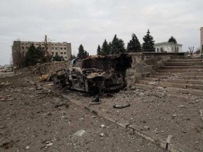 The destruction by Russian airstrikes and artillery fire on the residential centers in the cit...jpg