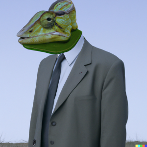 DALL·E 2023-02-25 11.11.19 - An employee with a suit and the head of a chameleon digital art .png